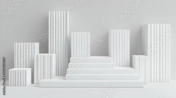 Fototapeta Abstract Geometric White Display Podiums