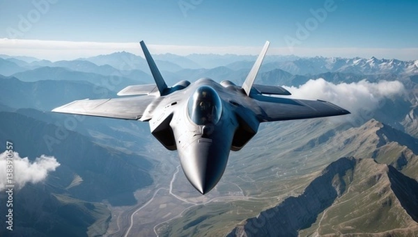 Fototapeta Advanced Fighter Jet in Flight: Military Aircraft, Supersonic Speed, Aerial Power