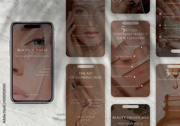 Obraz Set of 8 Minimalist Instagram Story Templates for Skincare and Beauty Content, Ideal for Social Media Engagement.
