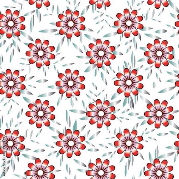 Obraz Floral seamless pattern with red flowers and green foliage