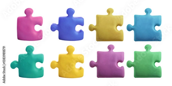 Fototapeta Colorful puzzle pieces arrangement on a white background, isolated on transparent background
