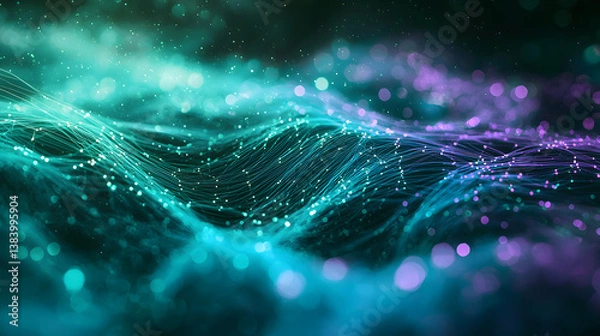 Fototapeta Visualizing cloud computing and decentralized systems abstract data waves in a digital environment