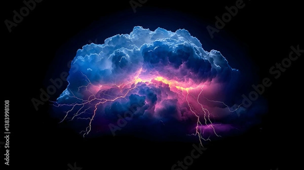 Fototapeta Dramatic Night Storm Cloud With Lightning Display