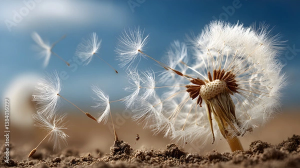 Obraz Generated image Dandelion seeds blow in the wind and sometimes cause allergies.