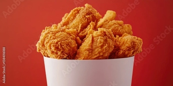 Fototapeta Close-up image of a basket filled with crispy chicken, likely from a popular fast food chain.