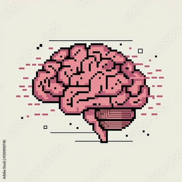 Fototapeta Pixelated brain with glitch effects on a light background  