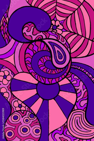 Fototapeta a trippy pattern inspired by the 1960's. in the colours of purple and pink