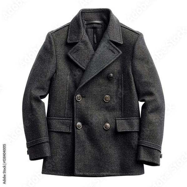 Obraz A Double Breasted Peacoat in Charcoal Gray Isolated on Transparent Background