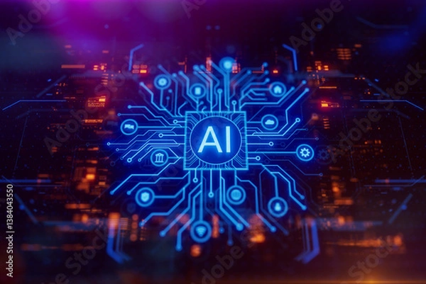 Fototapeta Artificial intelligence and machine learning concept. Abstract technology background.