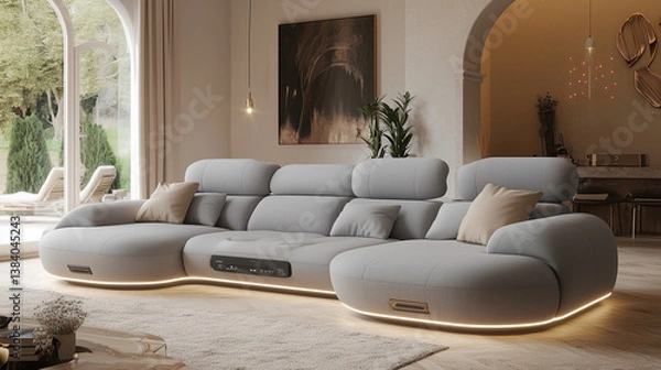 Obraz Modern Modular Sofa in Futuristic Minimalist Living Room