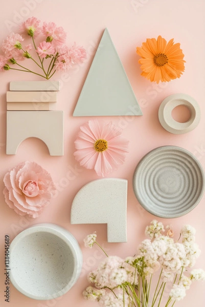 Obraz Soft Pink Still Life With Flowers and Archway Shadow Play