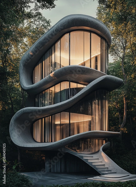 Obraz  Futuristic Organic Architecture House With Flowing Concrete Curves