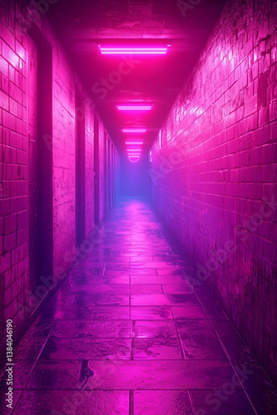 Obraz Cyberpunk Neon Corridor with Pink Lights