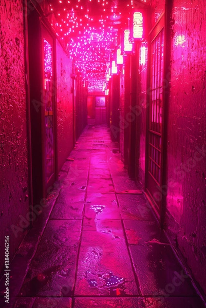 Obraz Cyberpunk Neon Corridor with Pink Lights