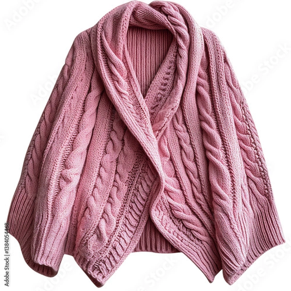 Obraz Woolen Poncho in Soft Pink with Large Cable Knit Pattern Isolated on Transparent Background