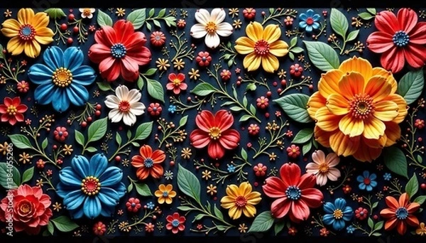 Fototapeta Intricate woven threads, floral motifs, rich texture, design element, woven