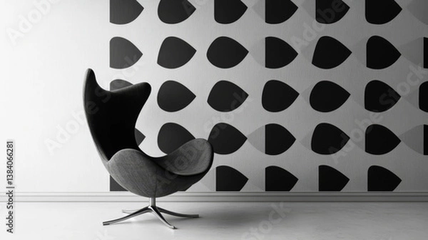 Fototapeta Modern minimalist interior with an armchair on empty cream color wall background.3d rendering