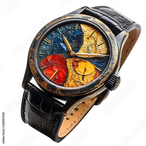 Fototapeta Art Inspired Abstract Watch with Colorful Dial Isolated on Transparent Background
