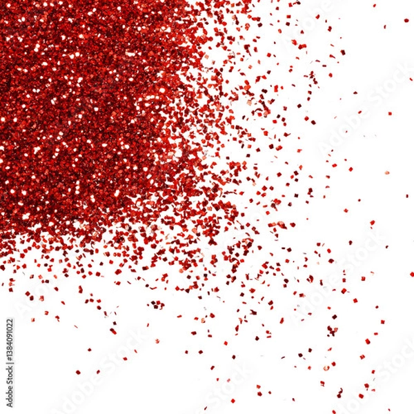 Fototapeta Red Glitter Particles Sparkling Vividly Isolated on Transparent Background