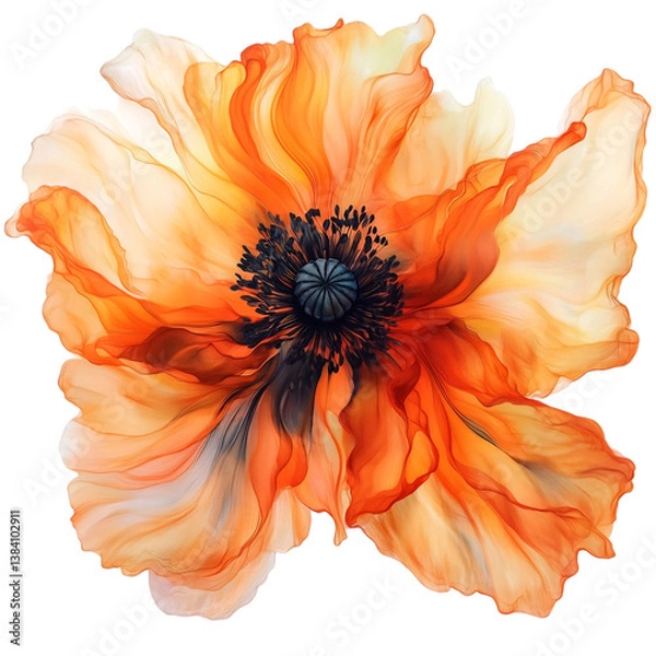 Obraz Bright Orange Poppy with Delicate Petals Isolated on Transparent Background