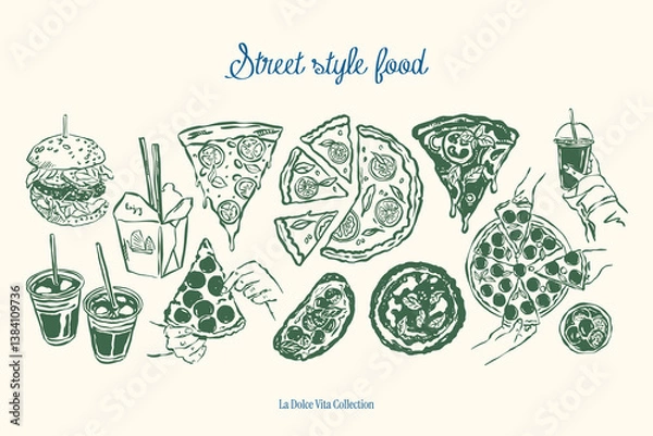 Fototapeta Food and beverage sketch style vector illustrations