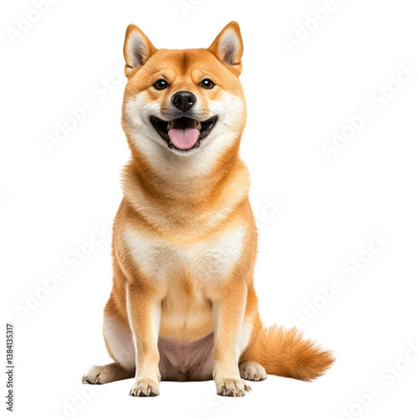 Fototapeta Cheerful Shiba Inu with Bright Orange Coat Sitting Isolated on Transparent Background