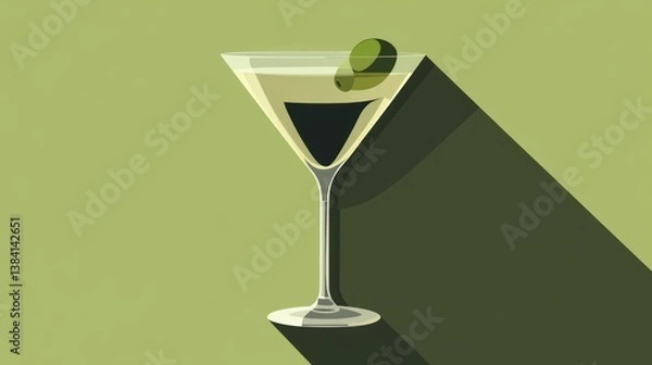Fototapeta A martini glass with olive perfect for cocktail themes and bar settings