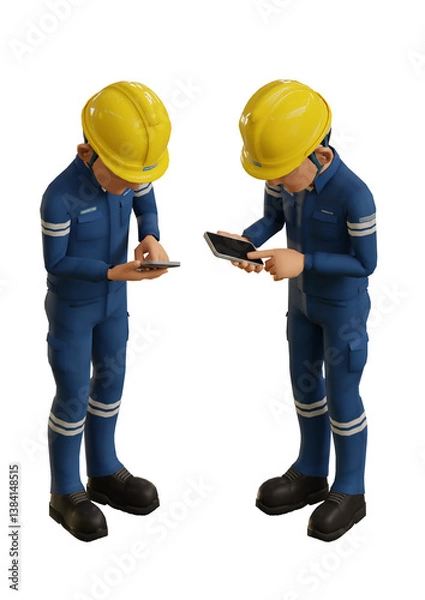 Fototapeta Isolate industrial operator is operating the mobile phone