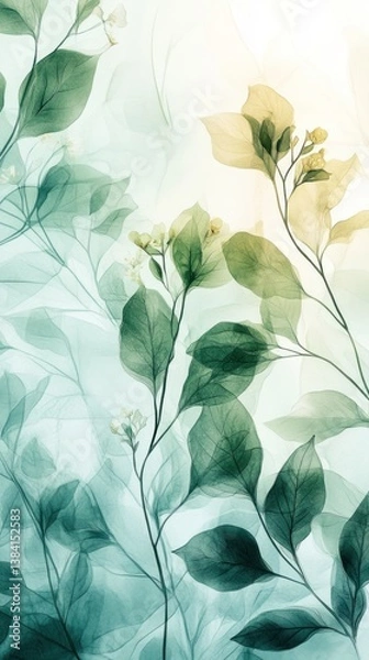 Fototapeta Delicate, ethereal plants in soft, pastel tones, light background. Possible use Wallpaper, decor