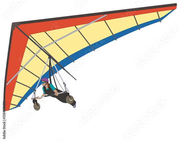 Fototapeta hang gliding, female glider with wing isolated on a white background