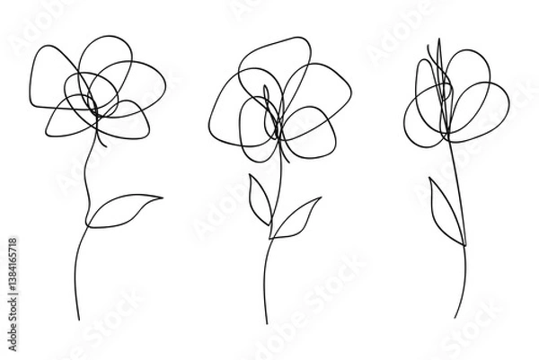 Fototapeta Single line art vector flower illustration collection.One continuous line art.