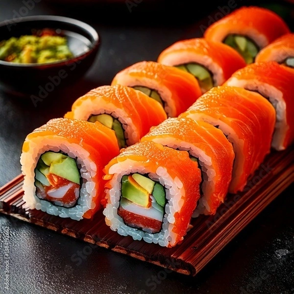 Fototapeta salmon wrapped sushi roll