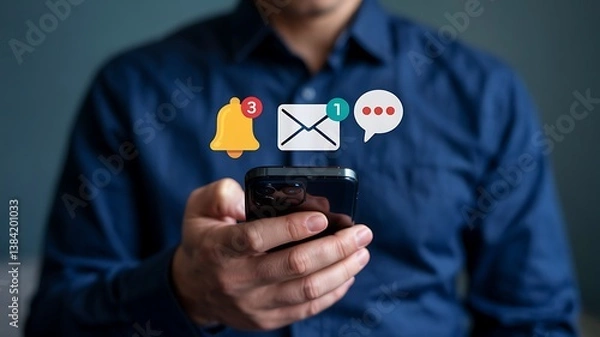 Fototapeta Businessman drawing a social network concept with hands and technology symbols on a screen