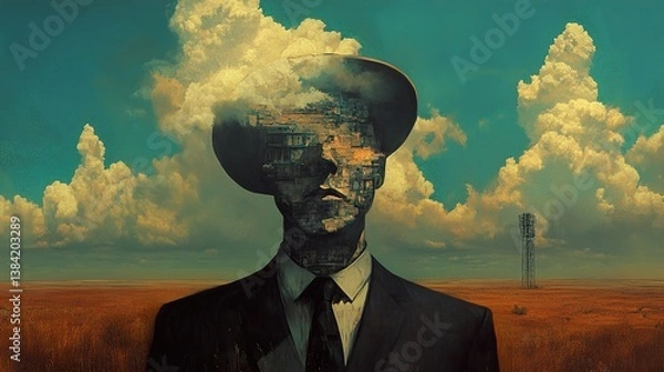 Fototapeta Surreal Cityscape Within a Man's Mind
