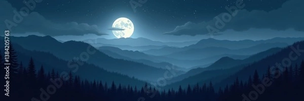 Fototapeta Tranquil Moonlight Over Mountain Ranges