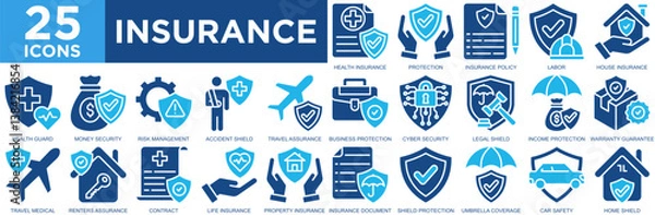 Fototapeta insurance, business, finance, contract, document, service, icon set. Outline icons collection. Simple vector illustration