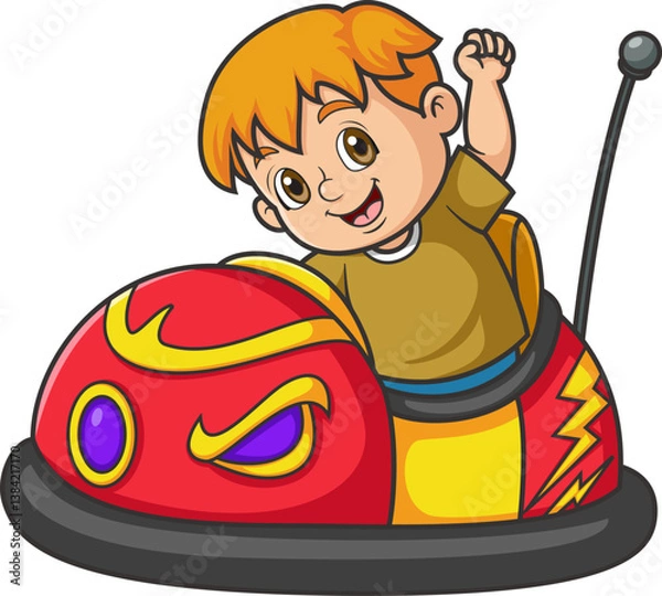 Obraz a young boy riding a bumper car
