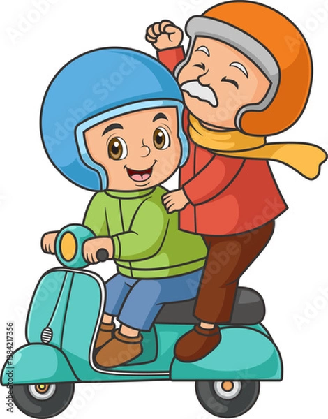 Obraz An young man and elderly man a scooter