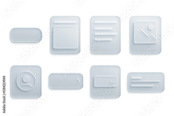 Obraz Futuristic 3d glass ui icons. collection of minimalistic app interface symbols