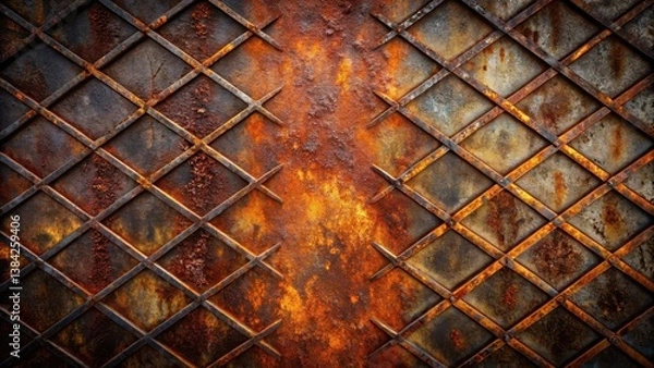 Obraz Rustic Metal Grid with Extensive Surface Rust and Patina Showing Age and Wear