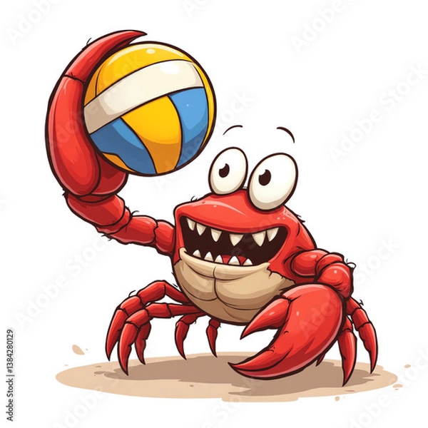 Obraz Crab playing beach volleyball, playful design