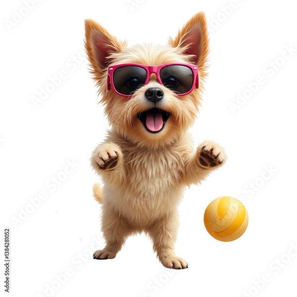 Obraz Happy dog in sunglasses with a ball