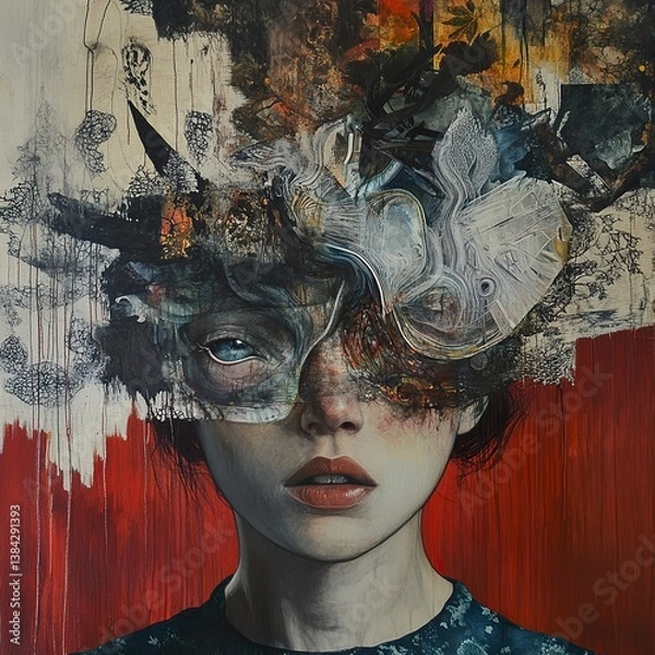 Fototapeta Masked Mind: An Abstract Portrait of Inner Worlds