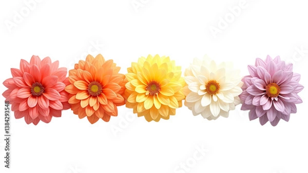 Fototapeta three colorful dahlias isolated on white background