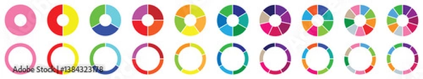 Fototapeta Pie chart set Circle pie chart diagram. Circle icons for infographic. Colorful diagram collection with 2,3,4,5,6,7,8,9,10, sections or steps. Flat process cycle. Progress sectors, vector-eps 10