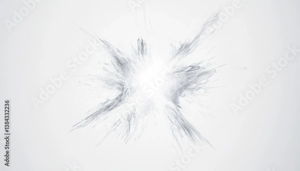 Fototapeta Abstract explosion graphic.  A burst of gray particles radiating outwards from a central point on a light gray background