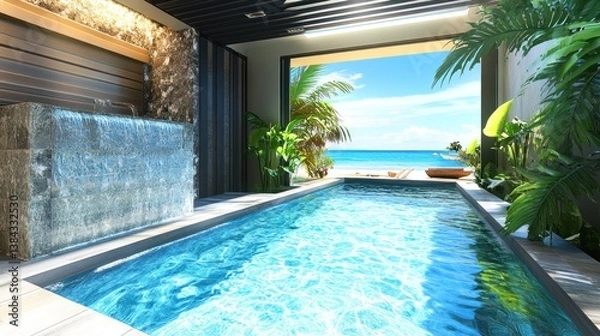Obraz Luxurious indoor pool with ocean view