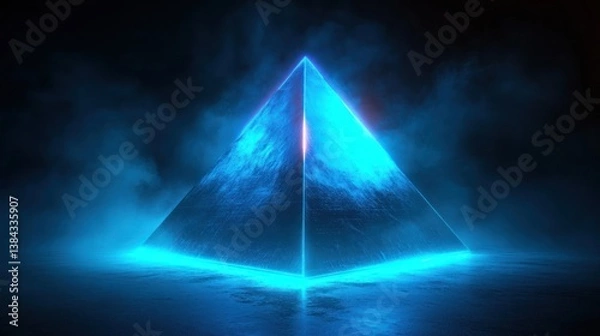 Fototapeta Mystical pyramid with vibrant blue light, creating a futuristic scene and intrigue