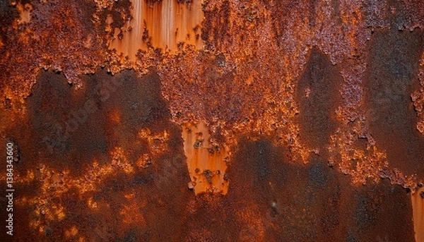 Fototapeta Corroded, oxidized surface with orange and brown rust patches.