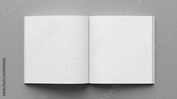 Fototapeta square blank open photo book with blank pages isolated on grey background, 3d render